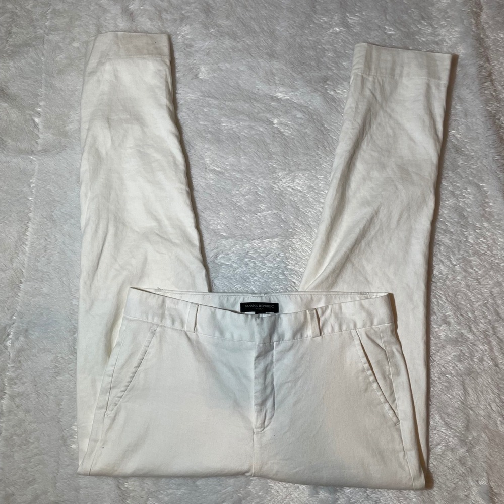 Banana Republic Avery White Linen Cotton Blend Ankle Pants Womens 4 Coastal